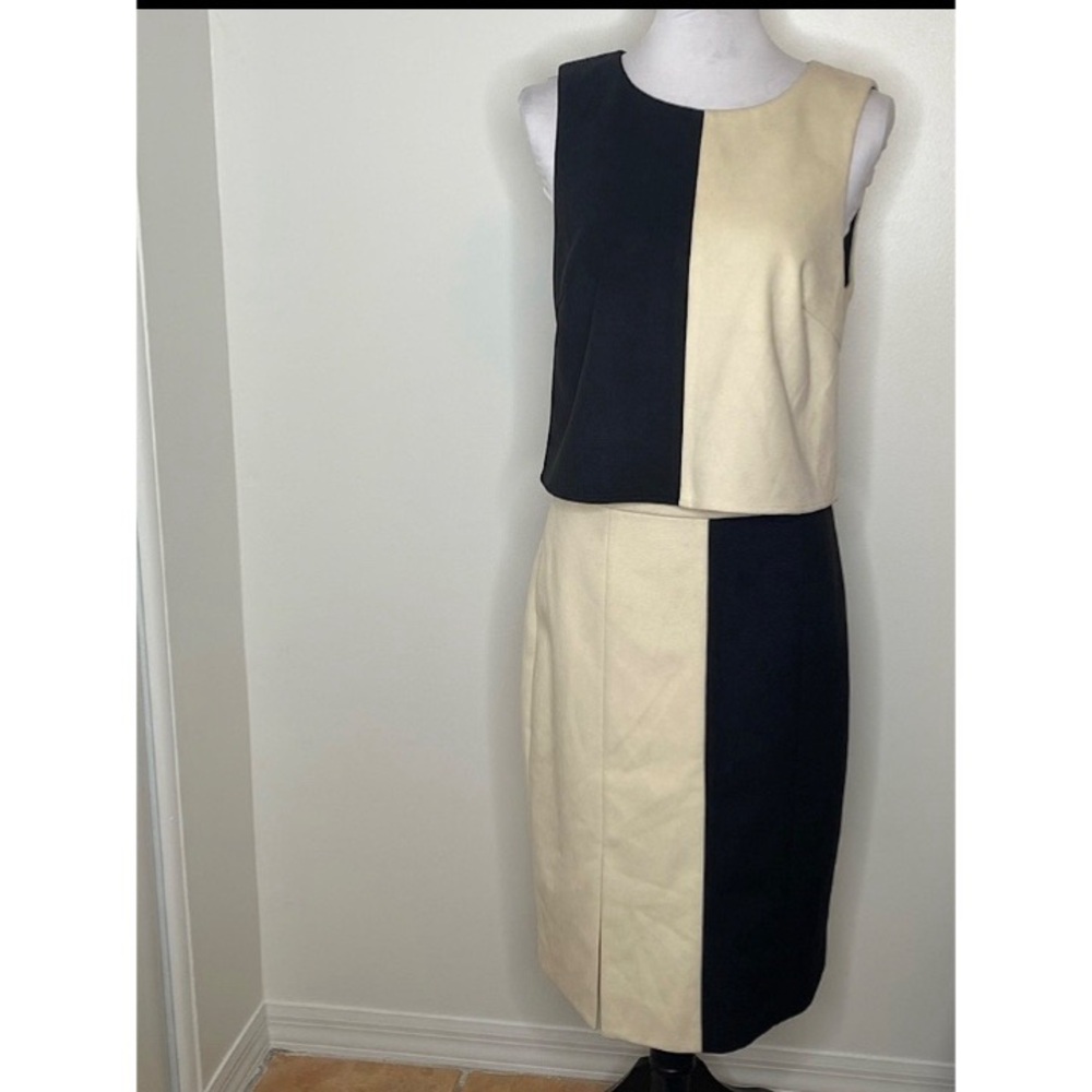 NWT Julie Brown 2 Pc Black White Color Block Suede Like Skirt Set Size 8…